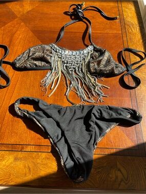 NWOT beach bunny fringe crystal bikini L set